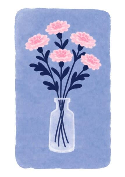 北欧ミニマル 抽象 キャンバスアートのブルーバックとピンクフラワーデザイン。