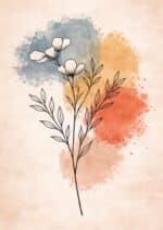 北欧ミニマル 抽象 キャンバスアート｜ボタニカルライン × ウォーターカラーバック - 画像 (2)