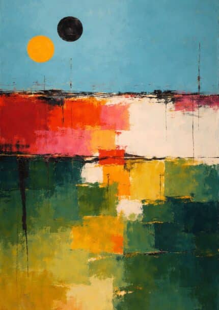 北欧ミニマルな色面構成と円形モチーフの抽象キャンバスアート