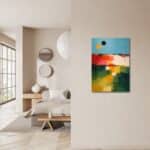 リビングに飾ったカラーリズムの北欧ミニマル抽象キャンバスアート