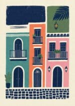 北欧ミニマル カラフル街並みモチーフの抽象キャンバスアート