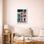 ソファまわりの空間に映える北欧ミニマル抽象キャンバスアート