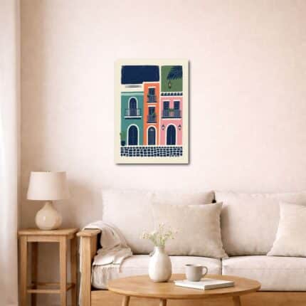 ソファまわりの空間に映える北欧ミニマル抽象キャンバスアート