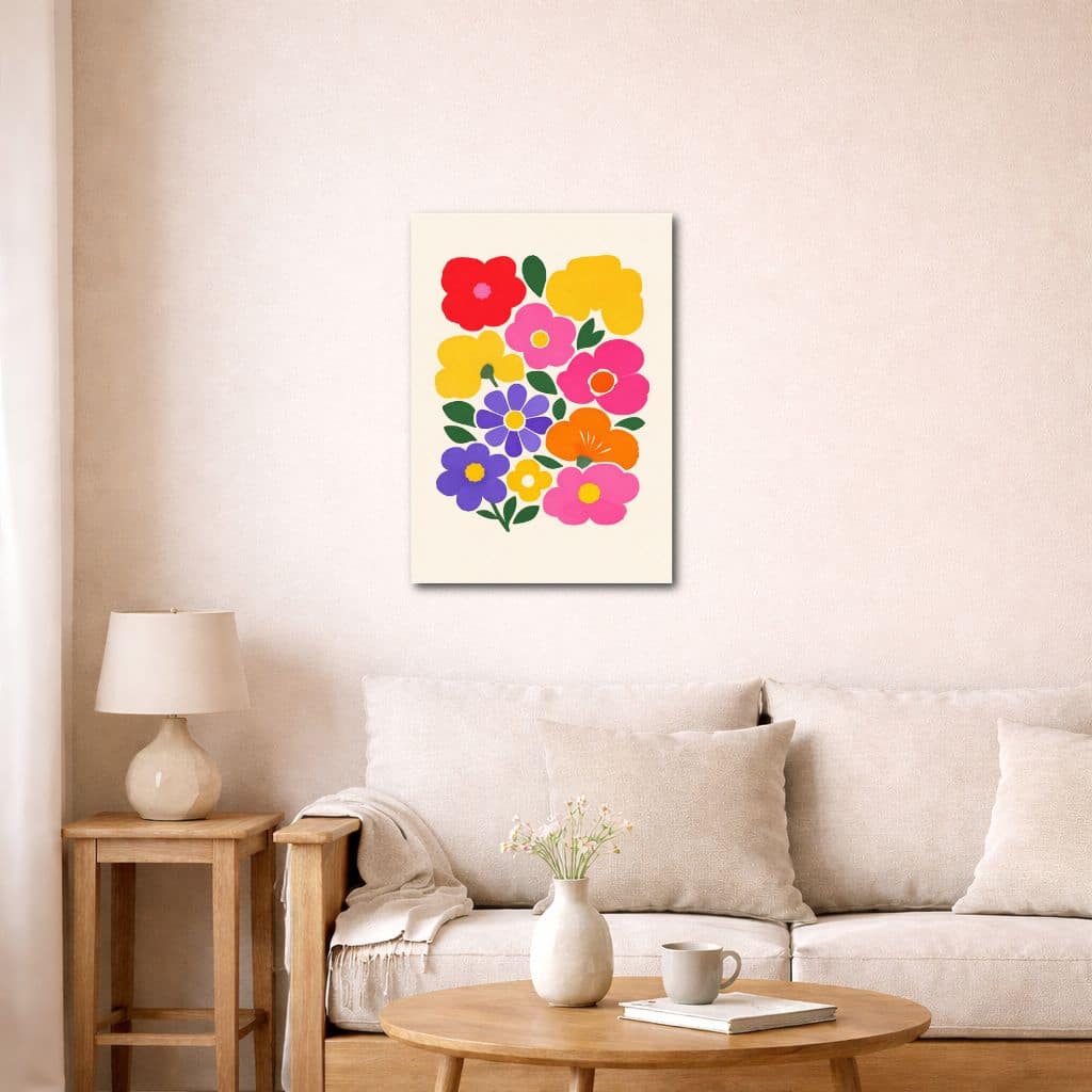 nordic-minimal-abstract-canvas-art-colorful-flower-botanical-sofa-10067 ソファまわりの空間に映える北欧ミニマル抽象キャンバスアート