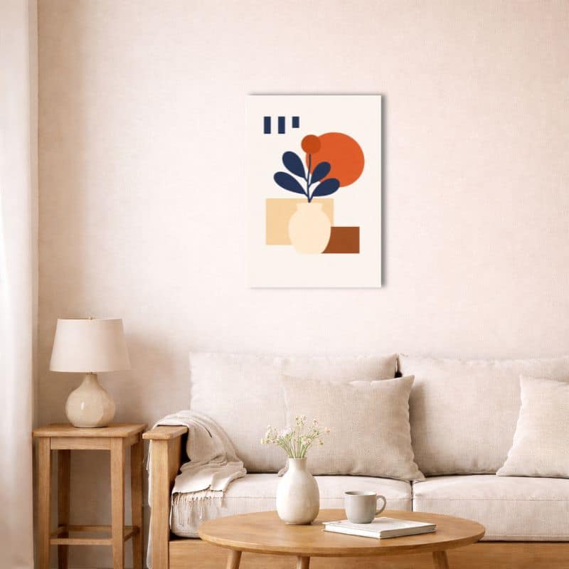 nordic-minimal-abstract-canvas-art-flower-vase-livingroom-10055 北欧インテリア空間に飾られたフラワーベースアート