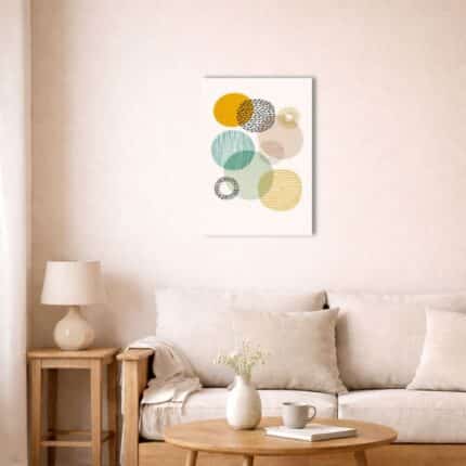 北欧インテリア空間に飾られたジオメトリック抽象アート