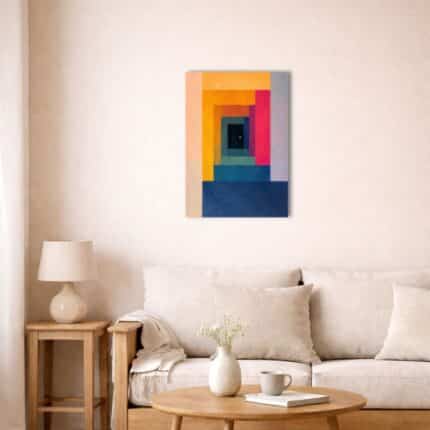 北欧モダン空間に飾られたジオメトリック抽象キャンバスアート