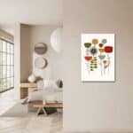 寝室空間に飾られた北欧ミニマル ジオメトリックフラワーキャンバスアート