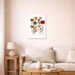 北欧インテリアのリビングに飾られたジオメトリックフラワーアート