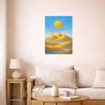 北欧インテリア空間に飾られたゴールデンマウンテンキャンバスアート