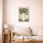 北欧インテリア空間に飾られたグリーンボタニカルキャンバスアート