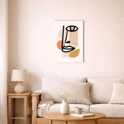 北欧インテリア空間に飾られたラインフェイスアート