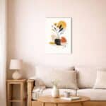 北欧モダン空間に飾られたモダンボタニカルキャンバスアート。