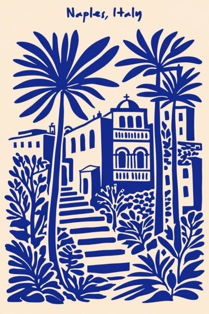 北欧ミニマル ナポリ ブルーシティ抽象キャンバスアート