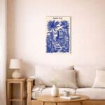北欧インテリア空間に飾られたナポリブルーシティアート