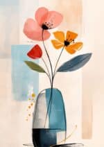 北欧ミニマル 抽象 キャンバスアートのパステルボタニカルデザイン。