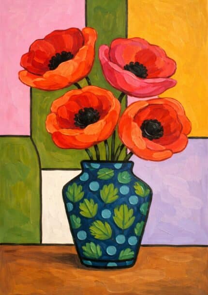 北欧ミニマル レッドフラワー ベースアート抽象キャンバスアート