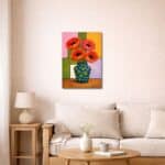 空間に飾られた北欧ミニマル レッドフラワーベースキャンバスアート