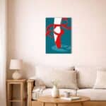 北欧インテリアに飾られたレッドリボン抽象キャンバスアート