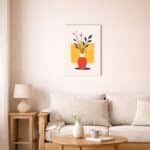 北欧モダン空間に飾られたレッドポットキャンバスアート。