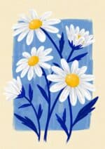 北欧ミニマル ホワイトデイジー ブルーフラワー抽象キャンバスアート