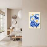 寝室空間に飾られた北欧ミニマル ホワイトデイジーキャンバスアート