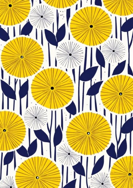 北欧ミニマル イエローフラワーパターン抽象キャンバスアート