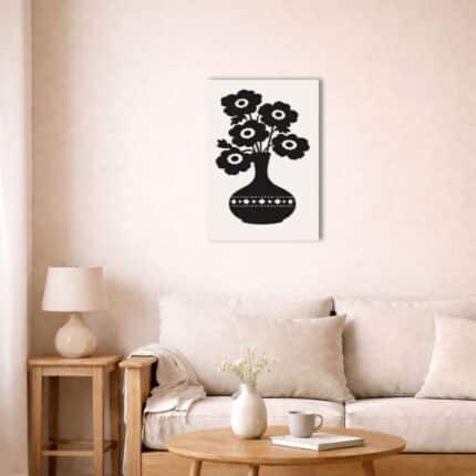 北欧インテリアに飾られたモノトーンフラワーキャンバスアート