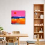 ダイニングに明るい彩りを添えるピンクサンセット キャンバスアート
