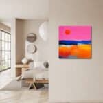 玄関をやさしく華やかに整えるピンクサンセット キャンバスアート
