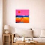 ピンクサンセット キャンバスアートを飾ったリビング空間