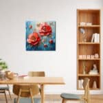 ダイニングに華やかな彩りを添えるレッドフラワー キャンバスアート