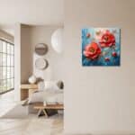 玄関を上品に整えるレッドフラワー キャンバスアート