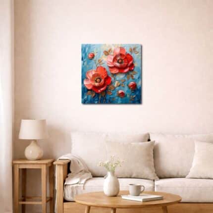 レッドフラワー キャンバスアートを飾ったリビング空間