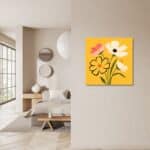 玄関にやさしい彩りを添えるイエローフラワー キャンバスアート