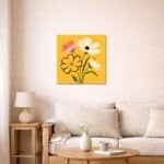 イエローフラワー キャンバスアートを飾ったリビング空間