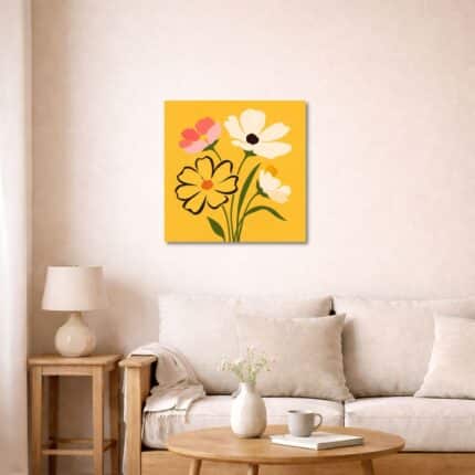 イエローフラワー キャンバスアートを飾ったリビング空間