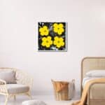 寝室に映えるイエローフラワー シルエット キャンバスアート