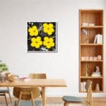 ダイニングを印象的に彩るイエローフラワー シルエット キャンバスアート