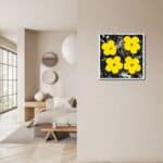 玄関にモダンなアクセントを添えるイエローフラワー シルエット キャンバスアート