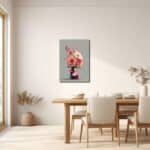 グレーベースのフラワーキャンバスアートをダイニングに飾ったイメージ