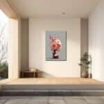 幾何学花器を配したフラワーアートを玄関に飾ったイメージ