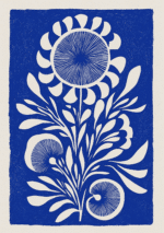 藍色と白が美しい版画風ボタニカルキャンバスアート