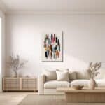 ベージュの抽象アートをリビングに飾ったイメージ