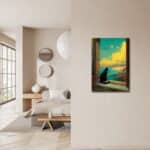 玄関に静かな印象を添える黒猫 キャンバスアート