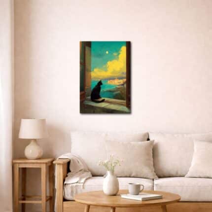 黒猫 キャンバスアートを飾ったリビング空間