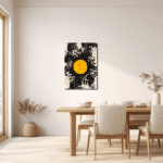 ダイニングに飾ったモノクロベースの抽象アートイメージ