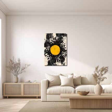 リビングに飾ったブラック抽象アートの設置イメージ