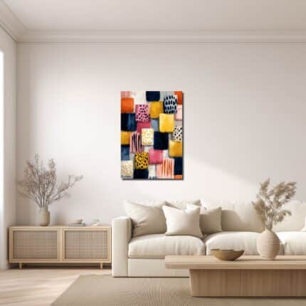 リビングに飾ったブルー抽象アートの設置イメージ