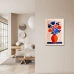 玄関をモダンに彩るブルーフラワー キャンバスアート